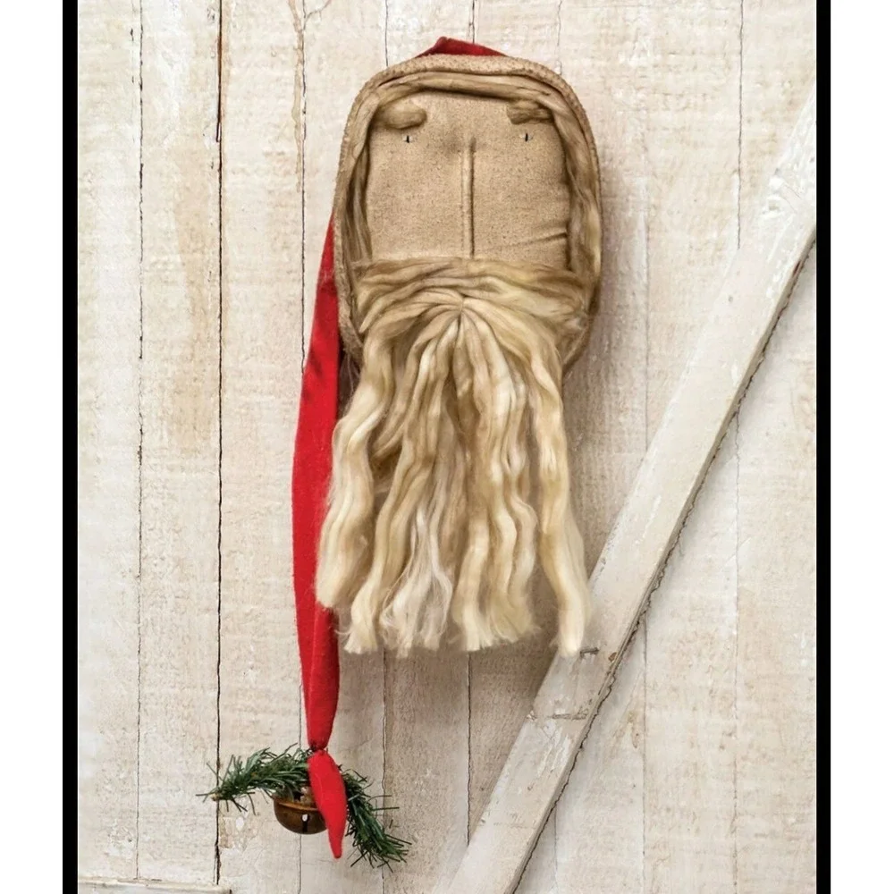 Primitive Christmas Santa Claus Doll w/ Long Red Hat, Rusty‎ Bell